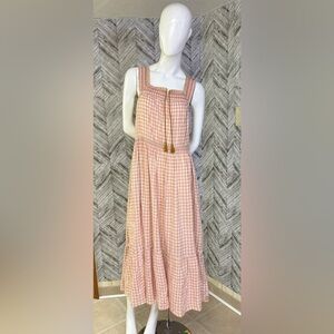 Old Navy Peach, pink, white, gold Gingham Sleeveless Dress, size large